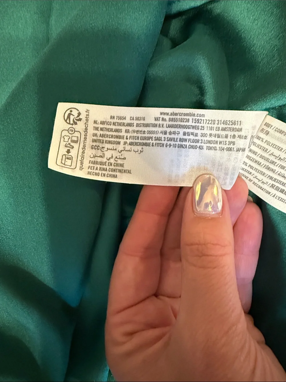 Abercrombie & Fitch Emerald Green Satin Pleated dress with cut outs